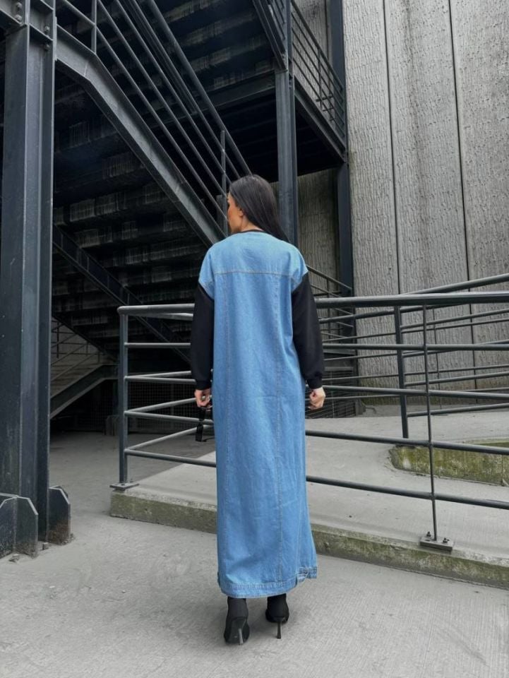 Two Color Long Denim Dress