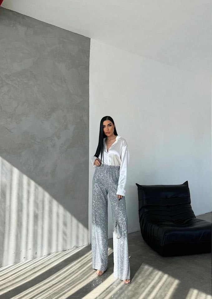 Sequined Elastic Waist Trousers