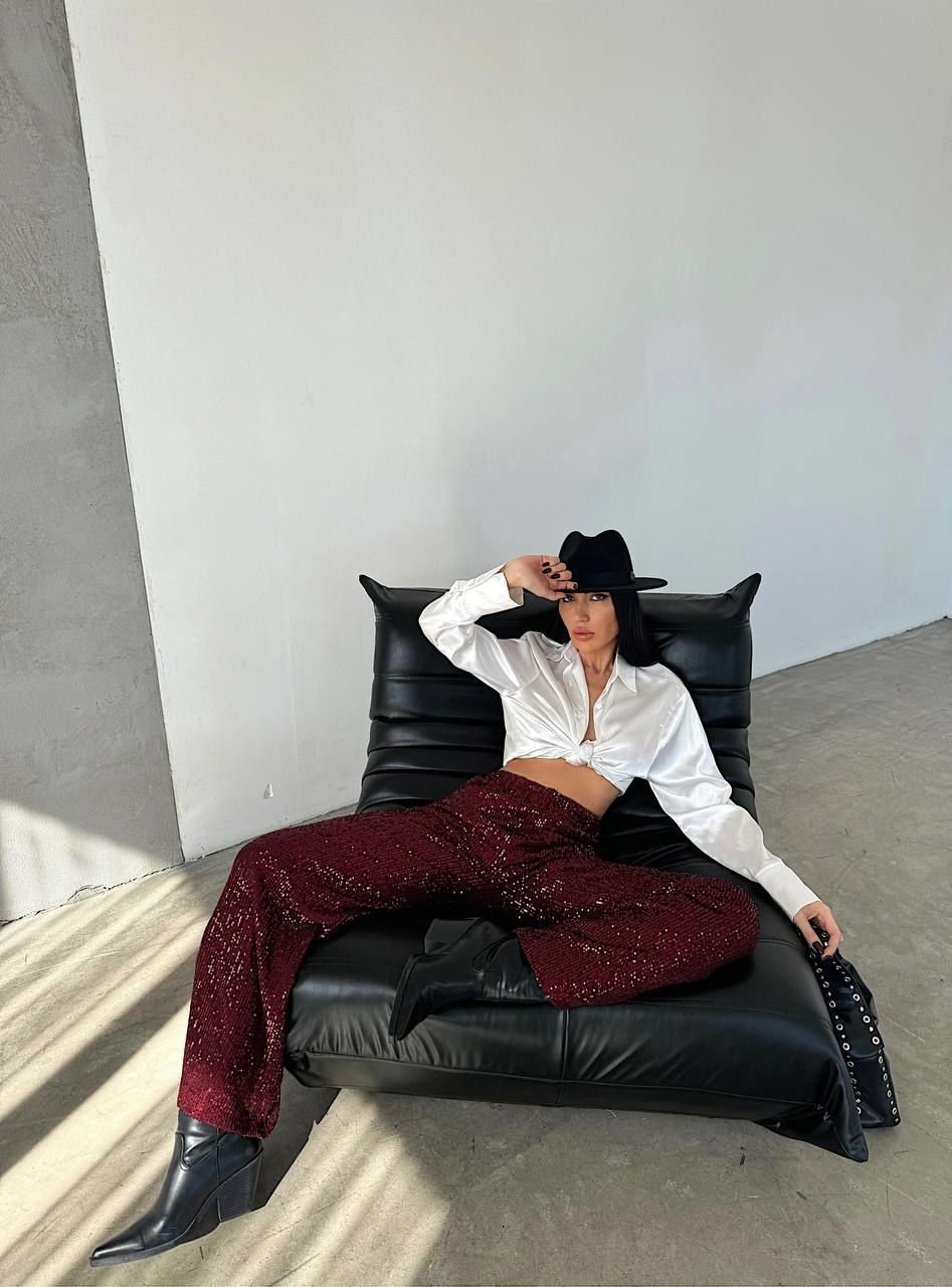 Sequined Elastic Waist Trousers
