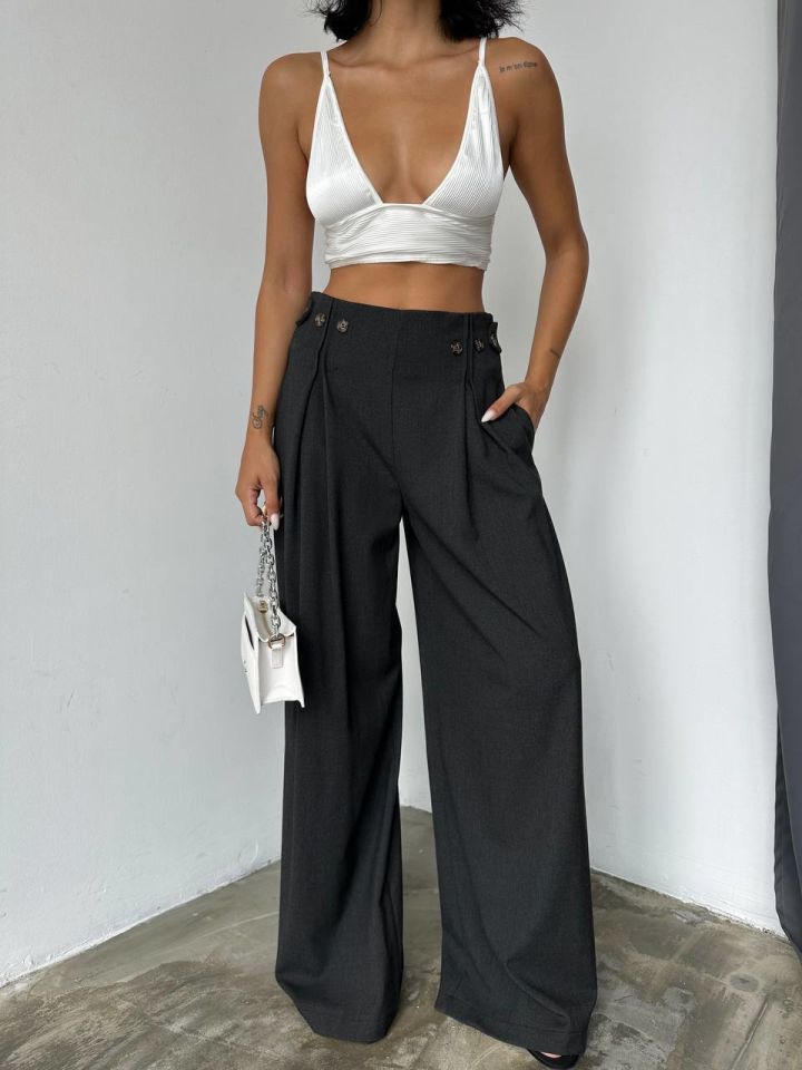 Ema Palazzo Trousers Dark Anthracite - 38