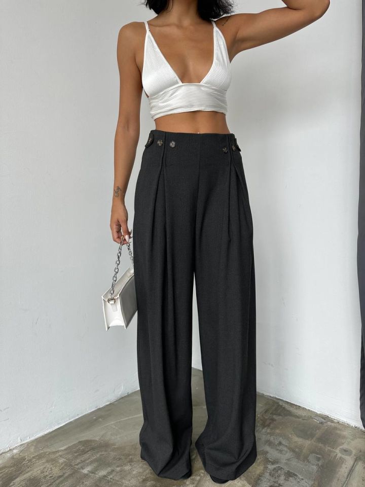 Ema Palazzo Trousers Dark Anthracite - 38